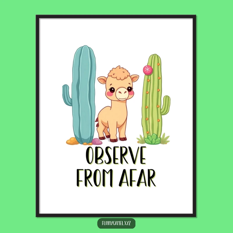 Funny Shy Camel Poster, Whimsical Desert Wall Art for a Gentle Touch