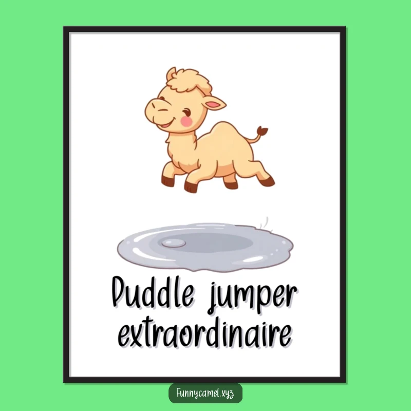 Free Printable Wall Art: Joyful Camel Puddle Jump, Hilarious Downloadable Decor