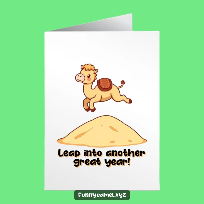 Free Printable Birthday Card: Funny Kawaii Camel Leaping for Joyful Wishes