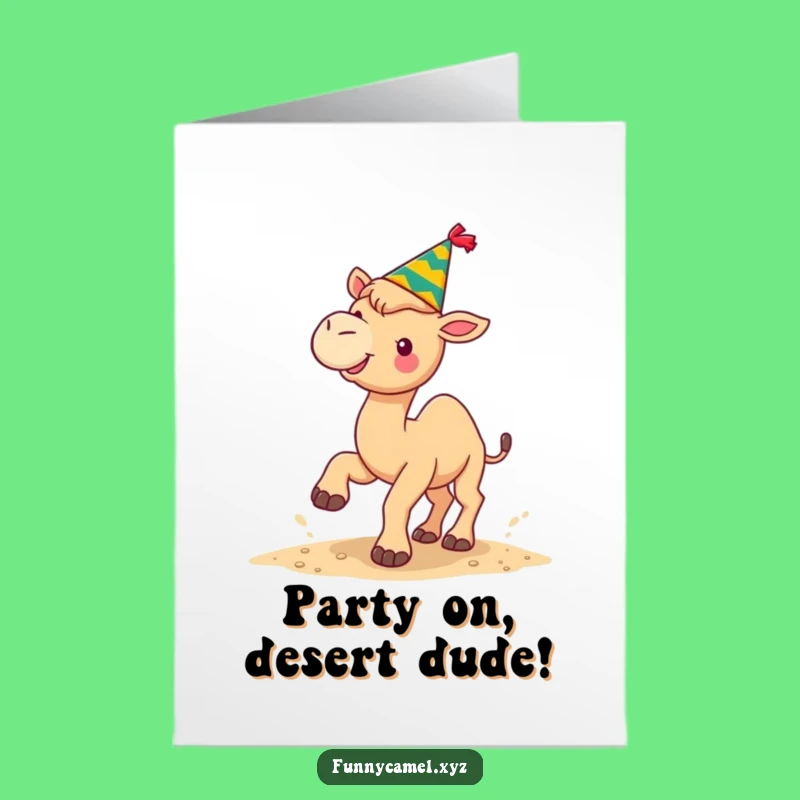 Free Printable Birthday Card: Festive Camel Sand Party, Perfect Downloadable Gift
